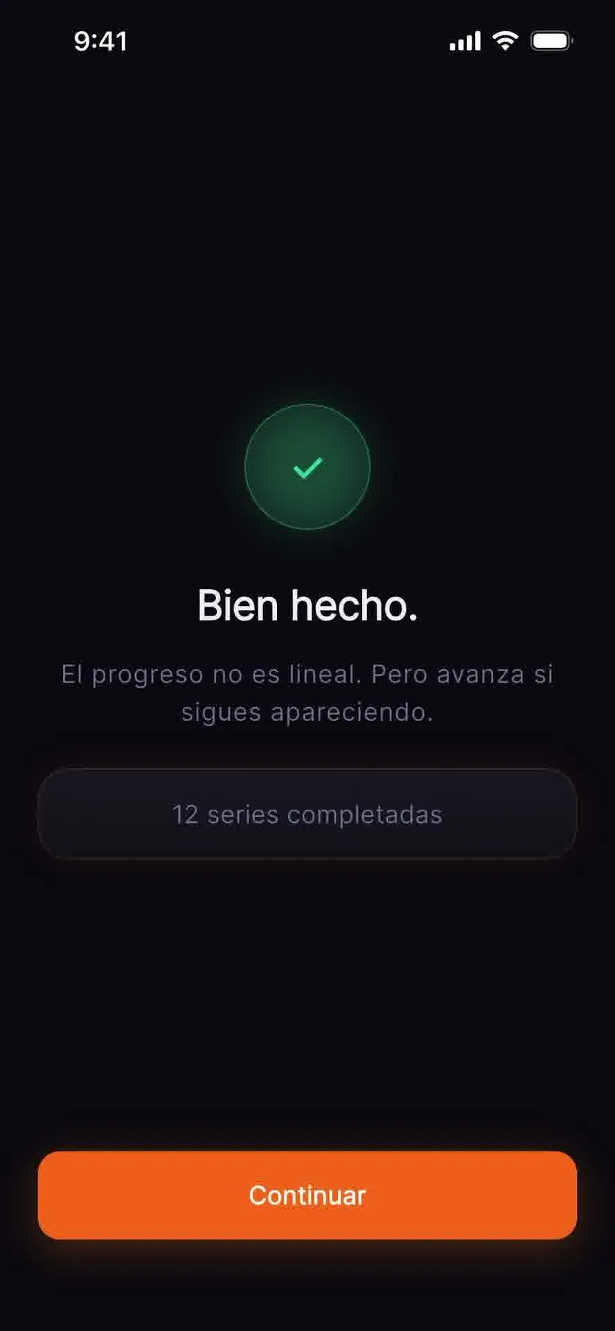Pantalla de sesión completada en Dose: Kettlebells